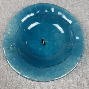 Sharon McNamara Kiln Art Blue Fused Glass Bowl, Signed Chester, NS